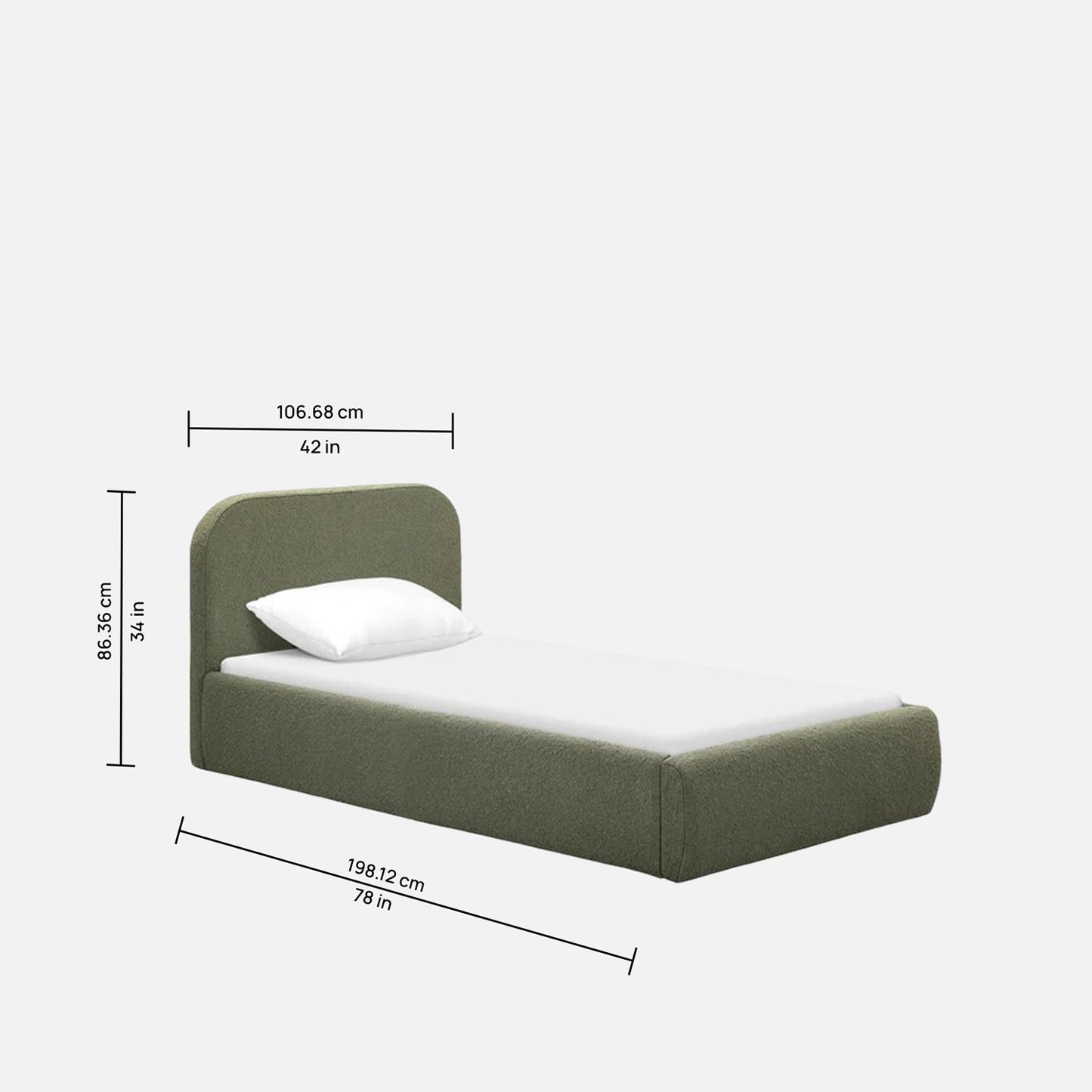 Snuggle Boucle Kids Twin Bed with Hydraulic Storage in olive
