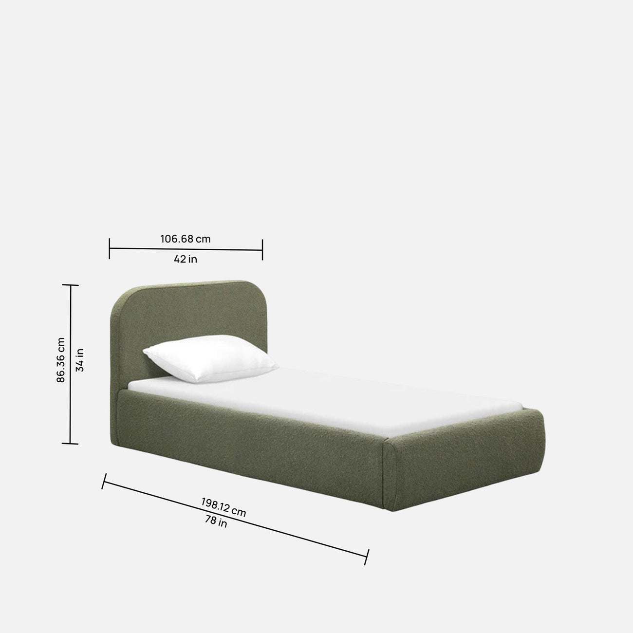 Snuggle Boucle Kids Twin Bed with Hydraulic Storage in olive
