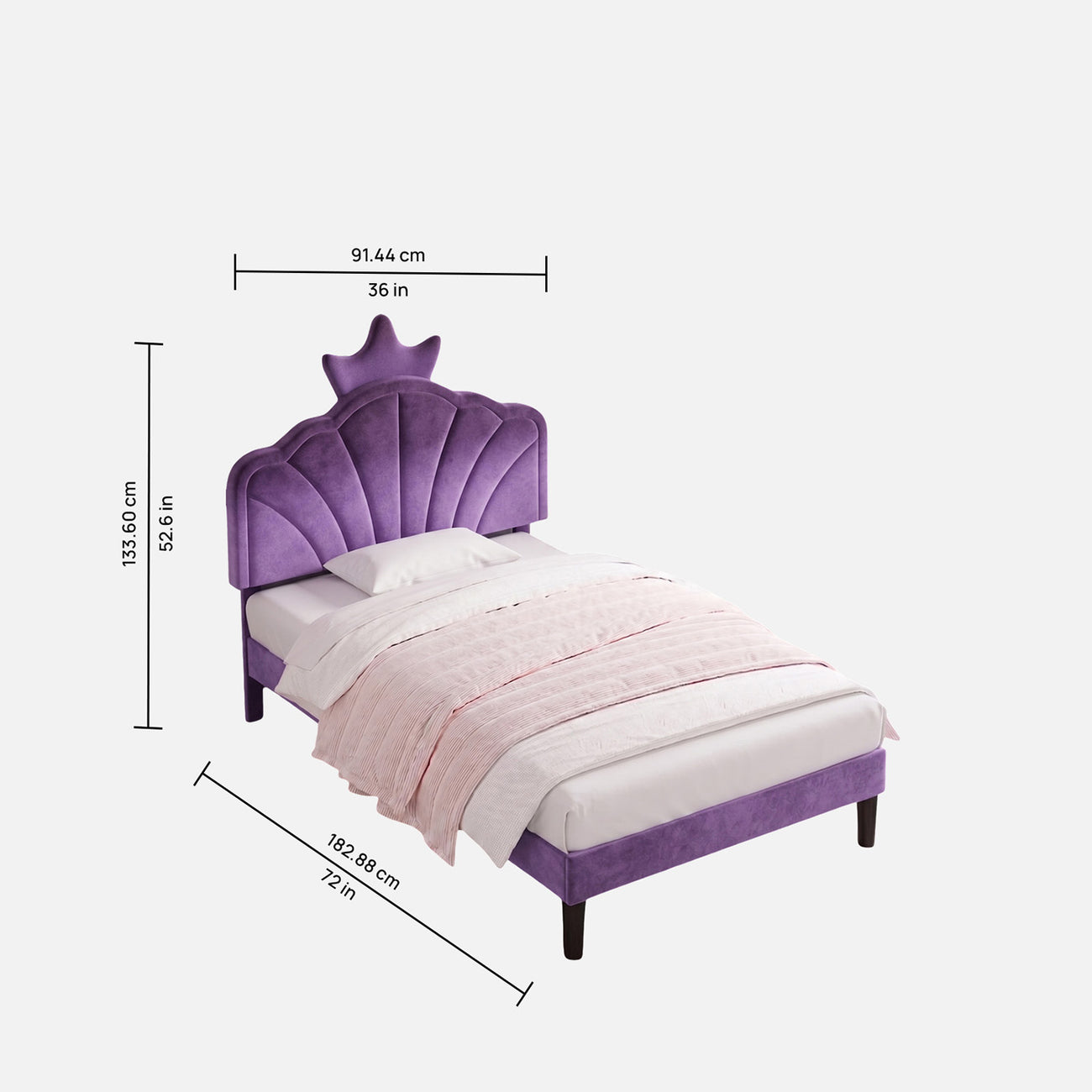 Princess Boucle Kids Twin Bed with Hydraulic Storage in Cream