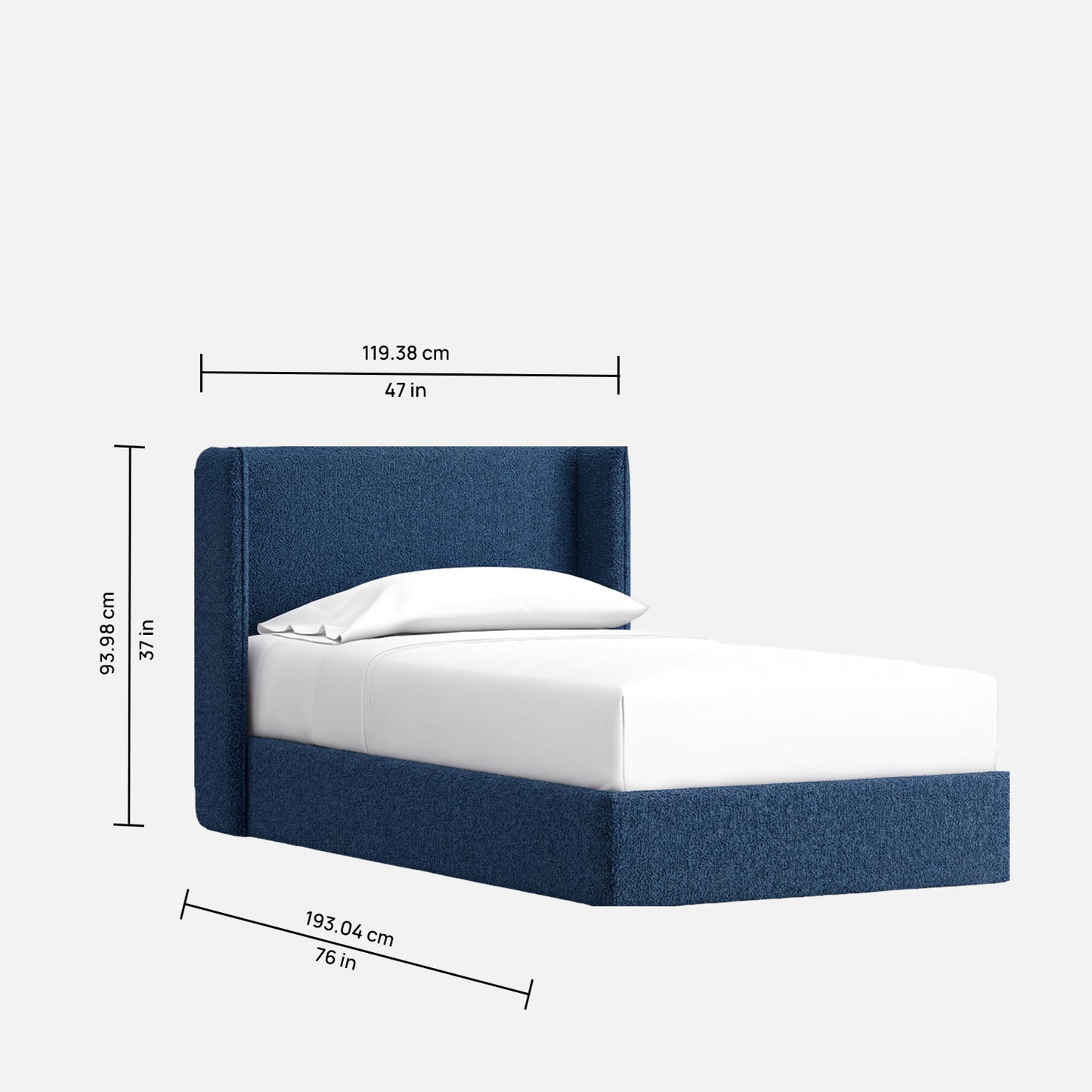 Tiny Haven Boucle Kids Twin Bed with Hydraulic Storage in Denim Blue