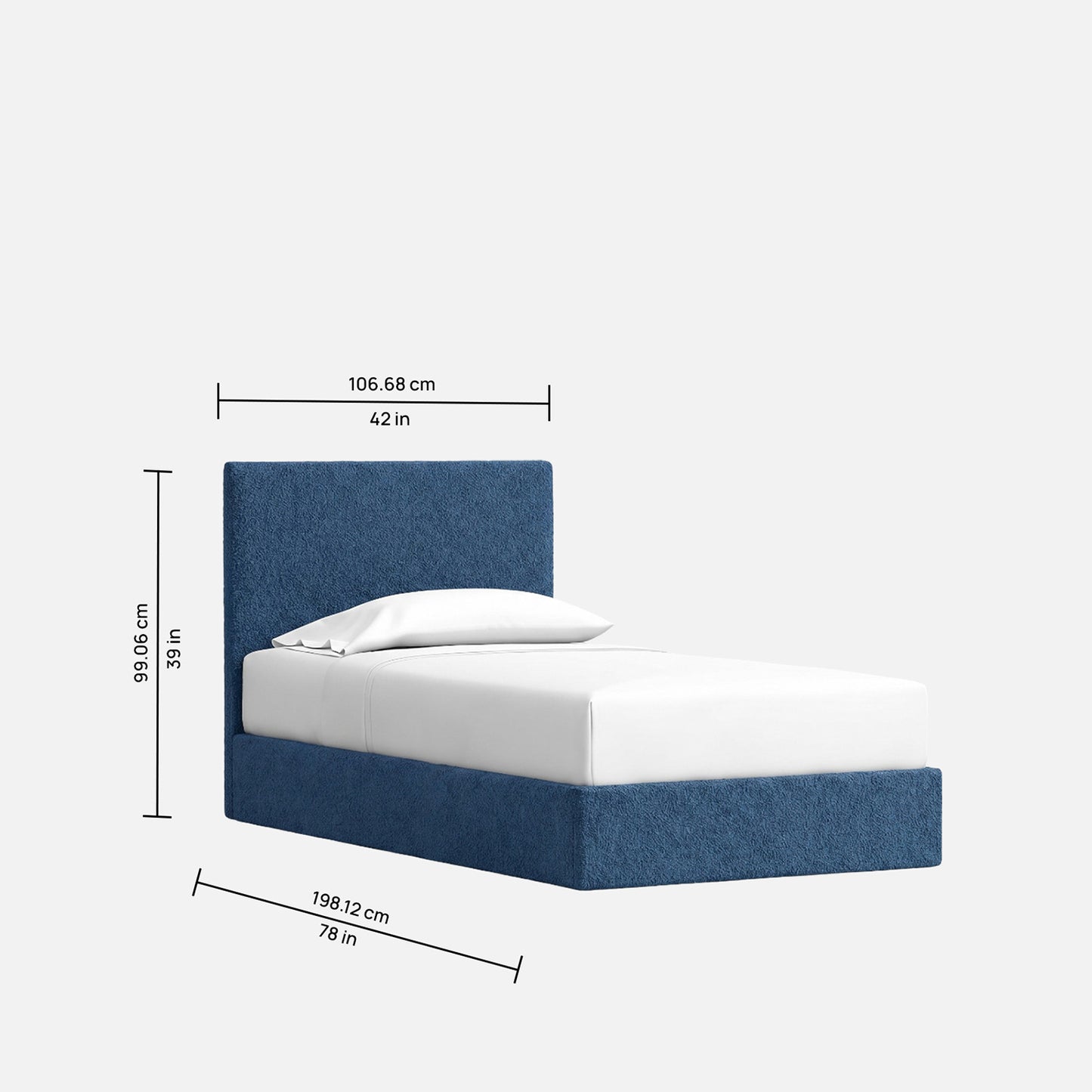 Block Design Boucle Kids Twin Bed with Hydraulic Storage in Denim Blue