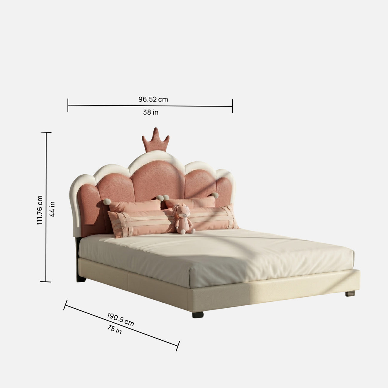 Dreamy Palace  Leatherette Kids Twin Bed with Hydraulic Storage in Pink and White