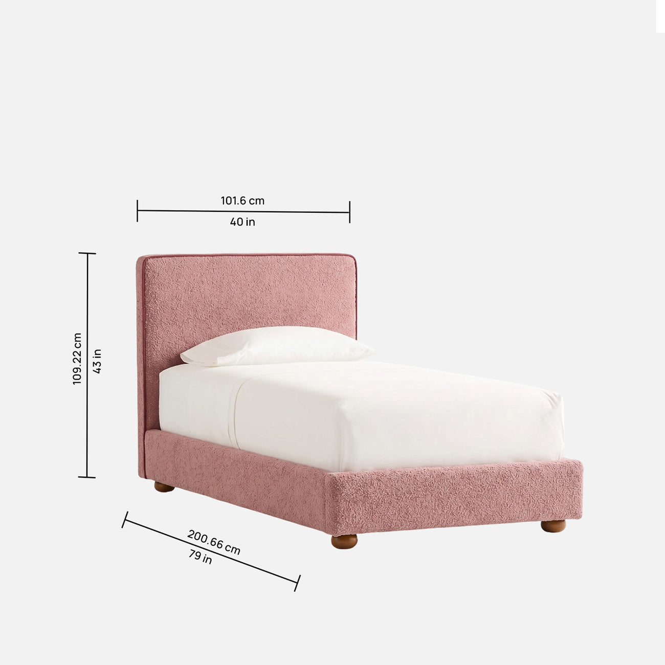 Peachy Dream Boucle Kids Twin Bed with Hydraulic Storage in Ivory