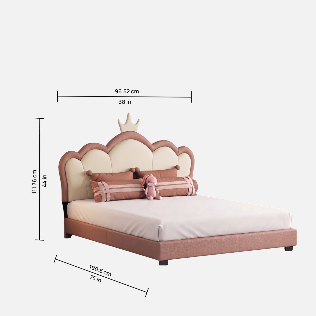 Cloud Crown Leatherette Kids Twin Bed with Hydraulic Storage in Pink and White