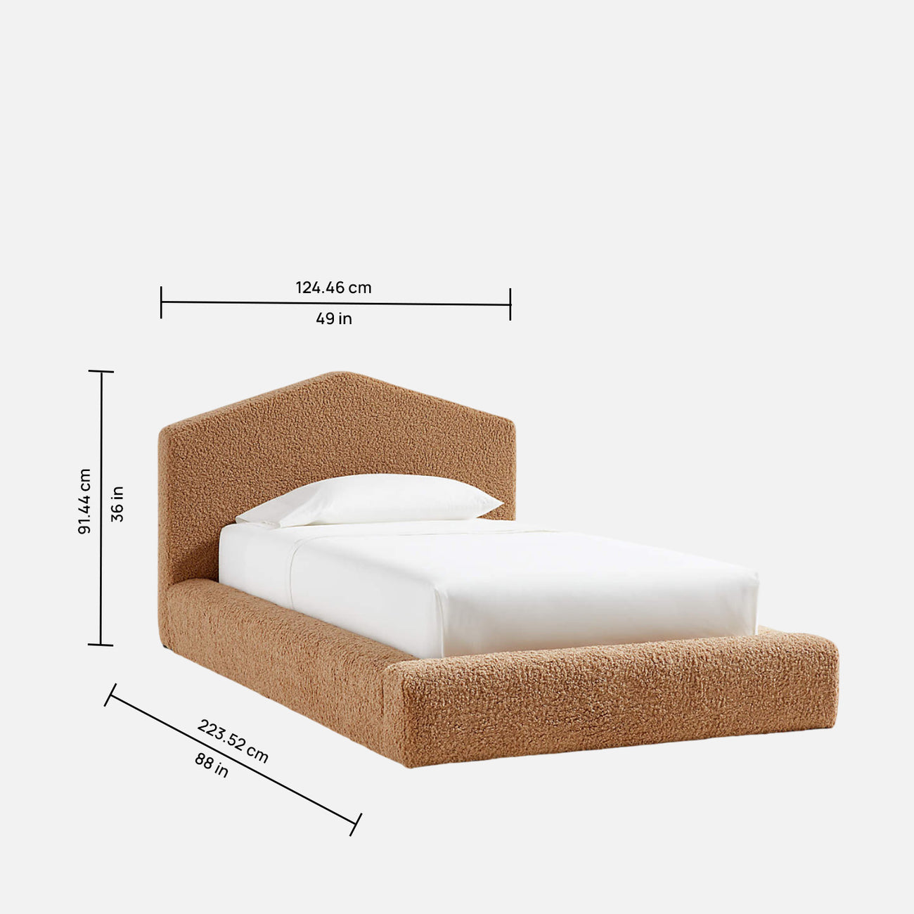 Caramel Arch Boucle Kids Twin Bed with Hydraulic Storage in Brown