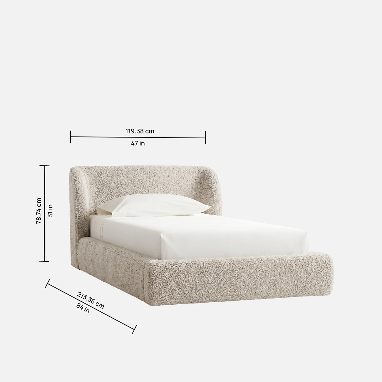 Baby Breeze Boucle Kids Twin Bed with Hydraulic Storage in Cream