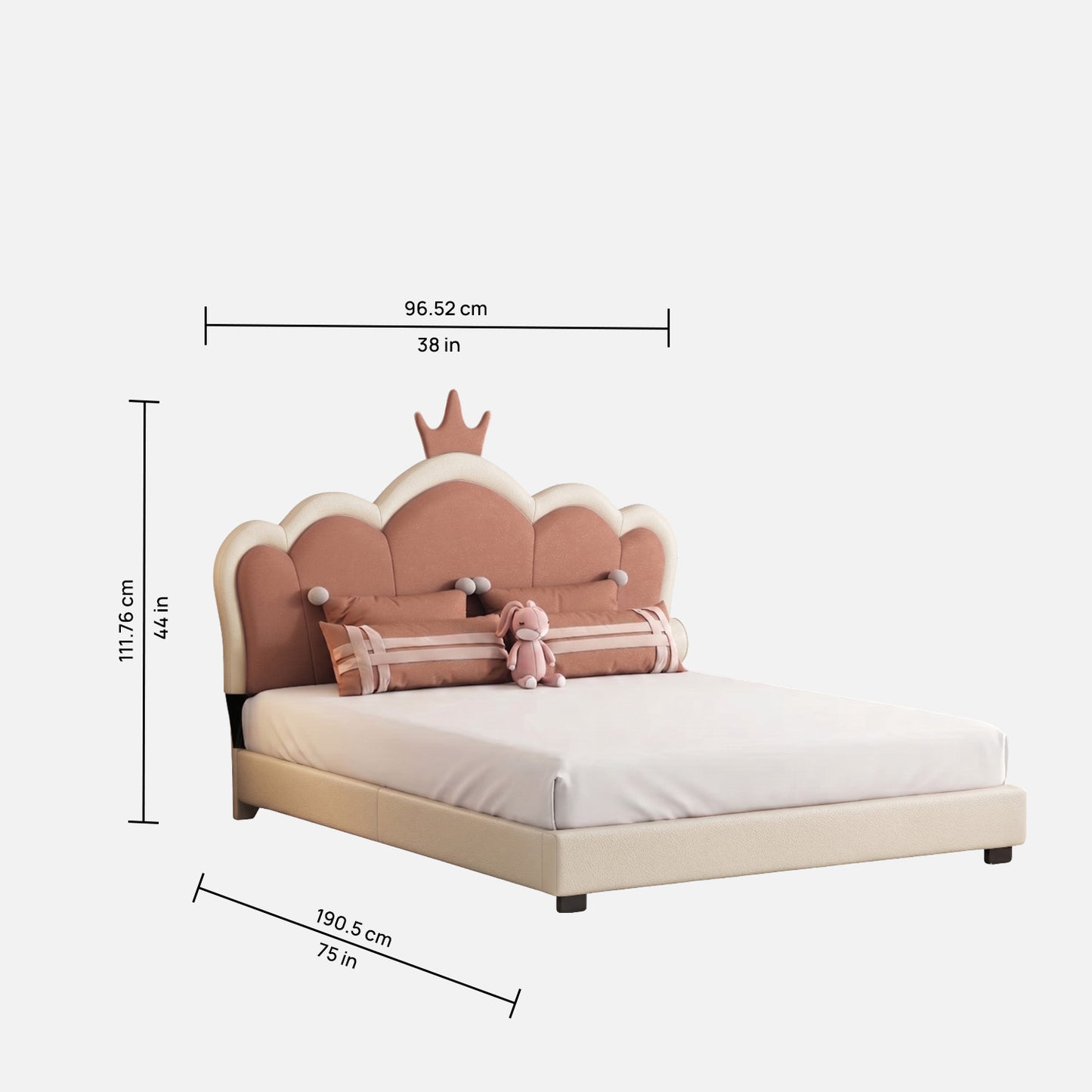 Dreamy Palace  Leatherette Kids Twin Bed with Hydraulic Storage in White and Pink