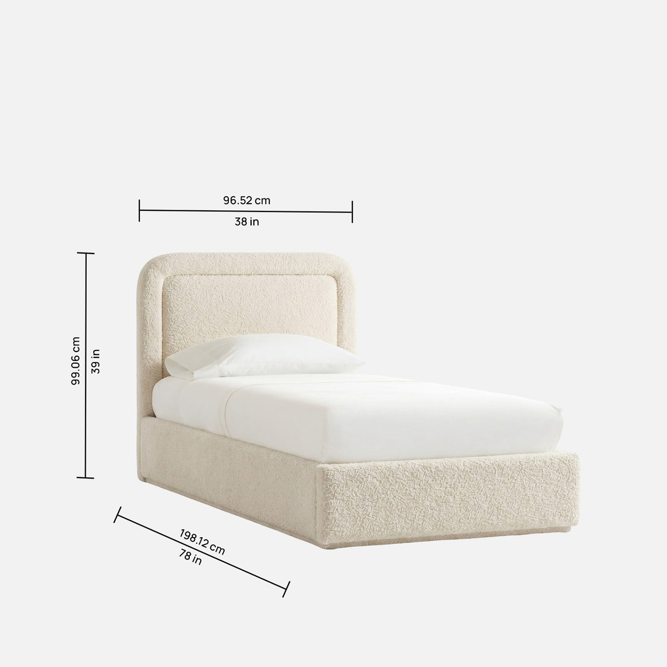 Marshmallow Boucle Kids Twin Bed with Hydraulic Storage in Cream