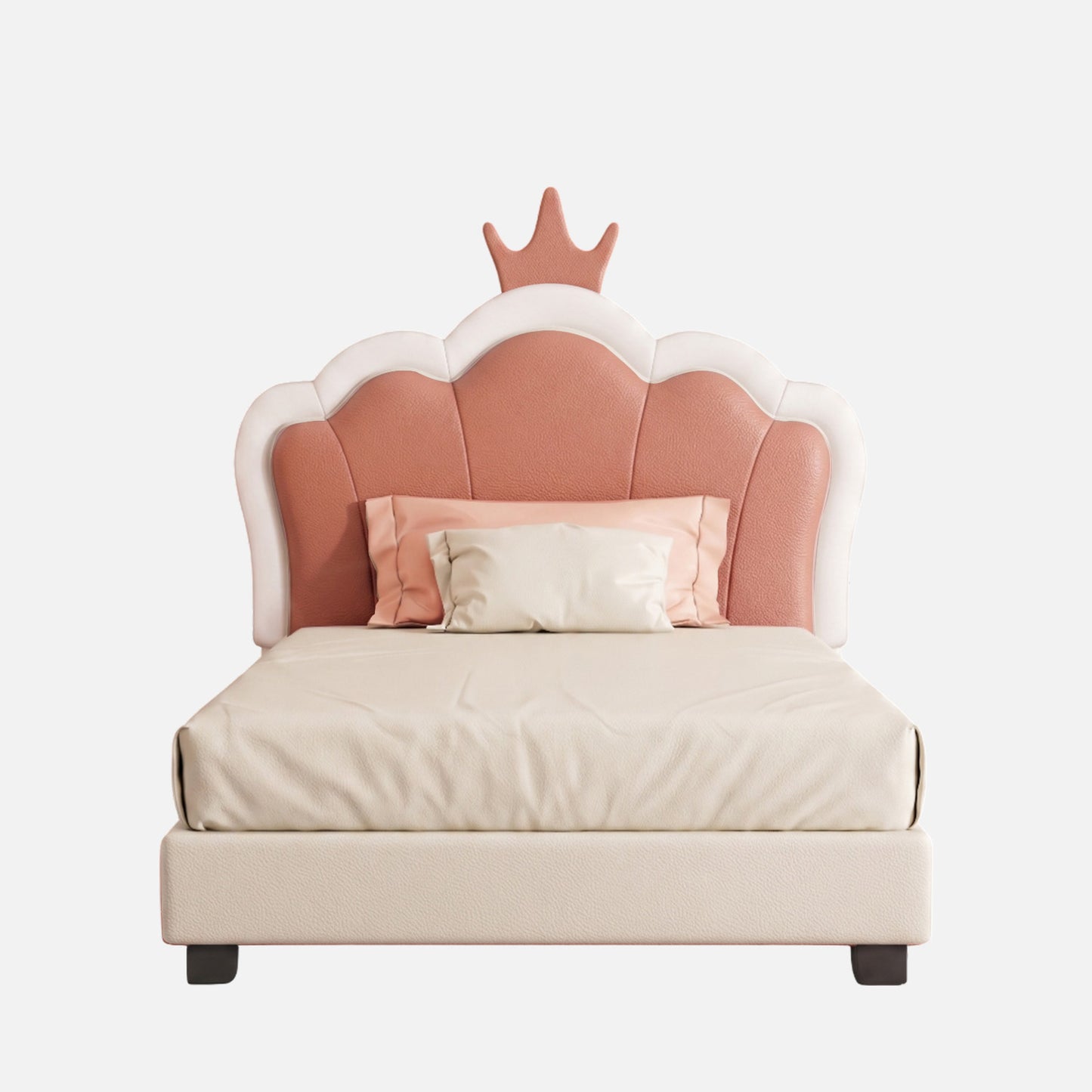 Dreamy Palace  Leatherette Kids Twin Bed with Hydraulic Storage in White and Pink