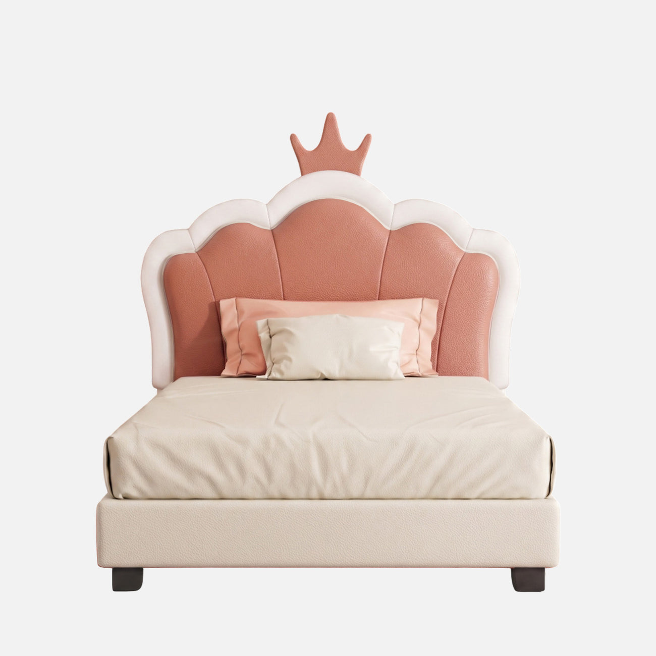 Dreamy Palace  Leatherette Kids Twin Bed with Hydraulic Storage in White and Pink