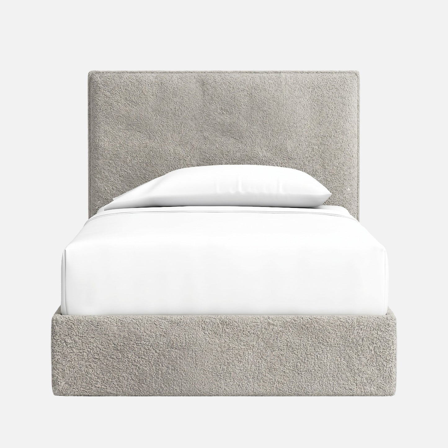 Block Design Boucle Kids Twin Bed with Hydraulic Storage in Cream