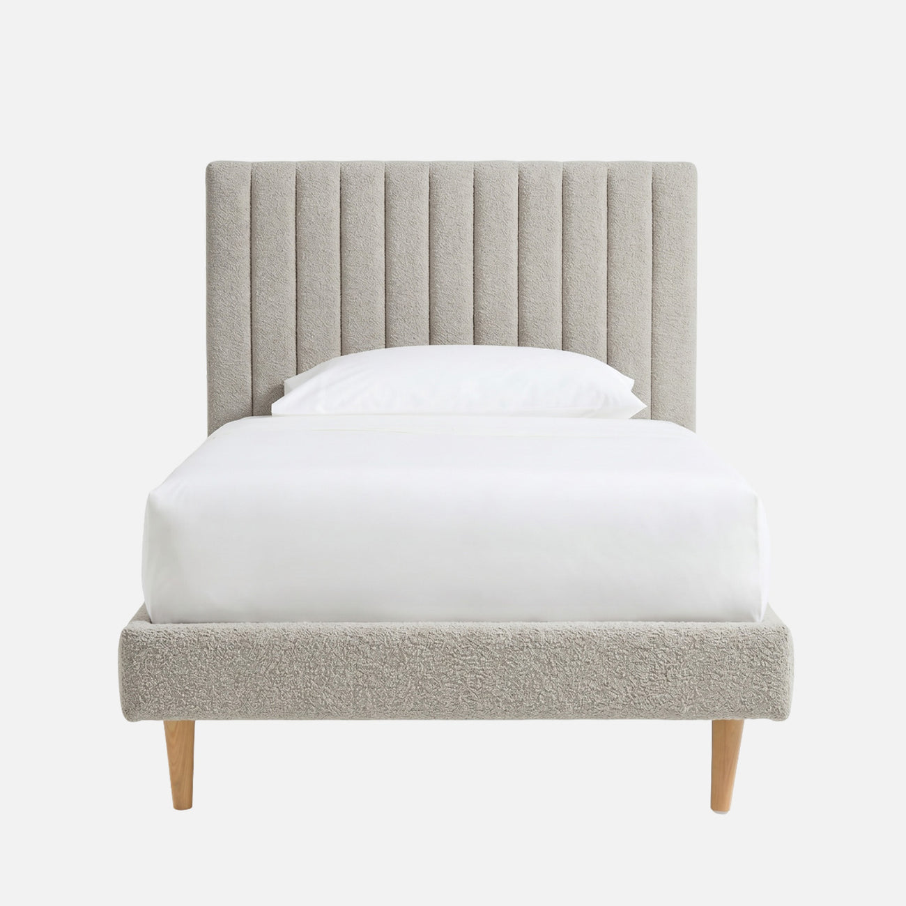 Royal Lines Boucle Kids Twin Bed with Hydraulic Storage in Cream