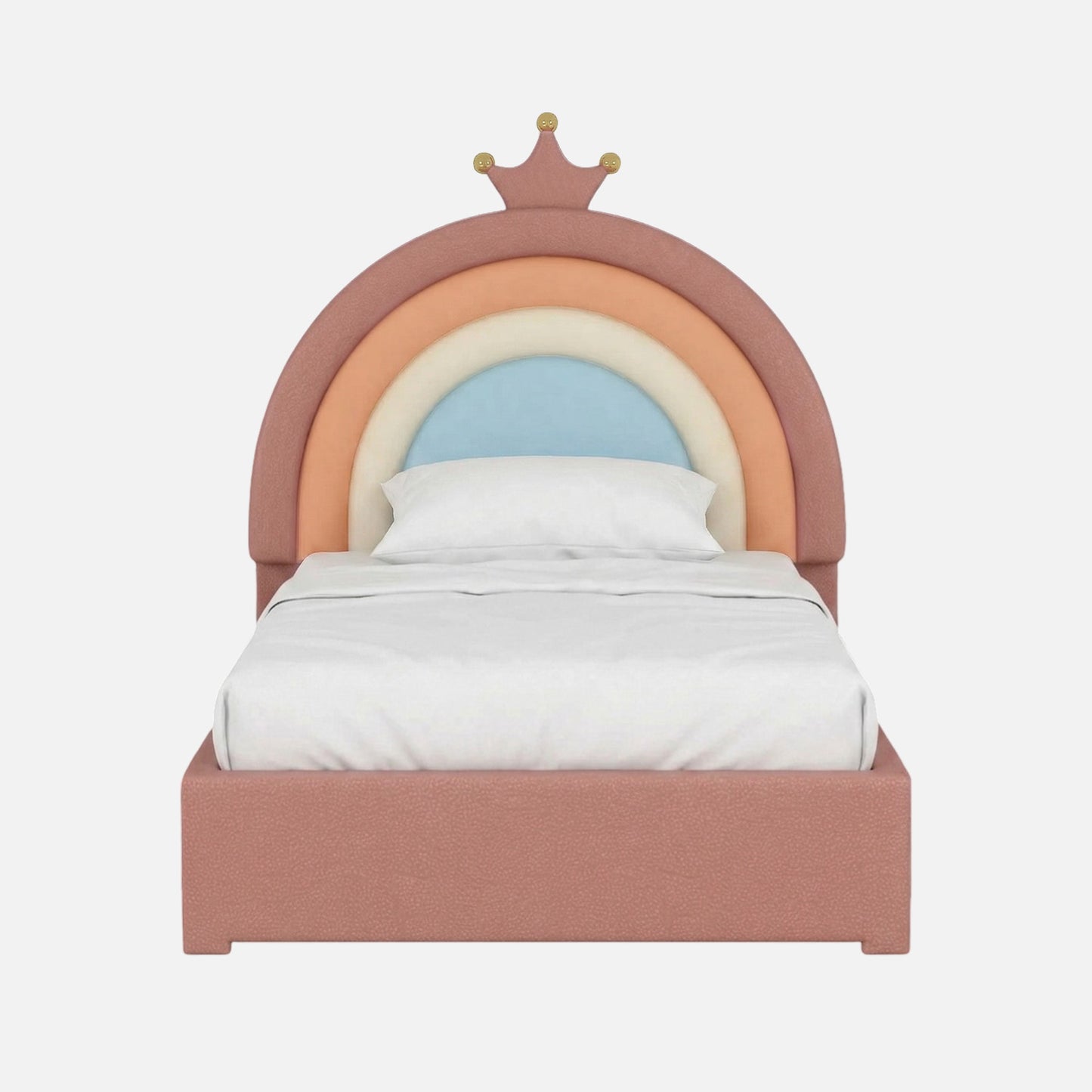Rainbow Leatherette Kids Twin Bed with Hydraulic Storage in Pink Color