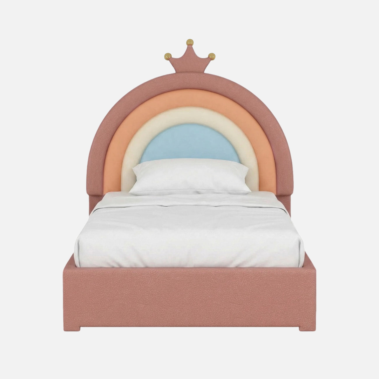 Rainbow Leatherette Kids Twin Bed with Hydraulic Storage in Pink Color