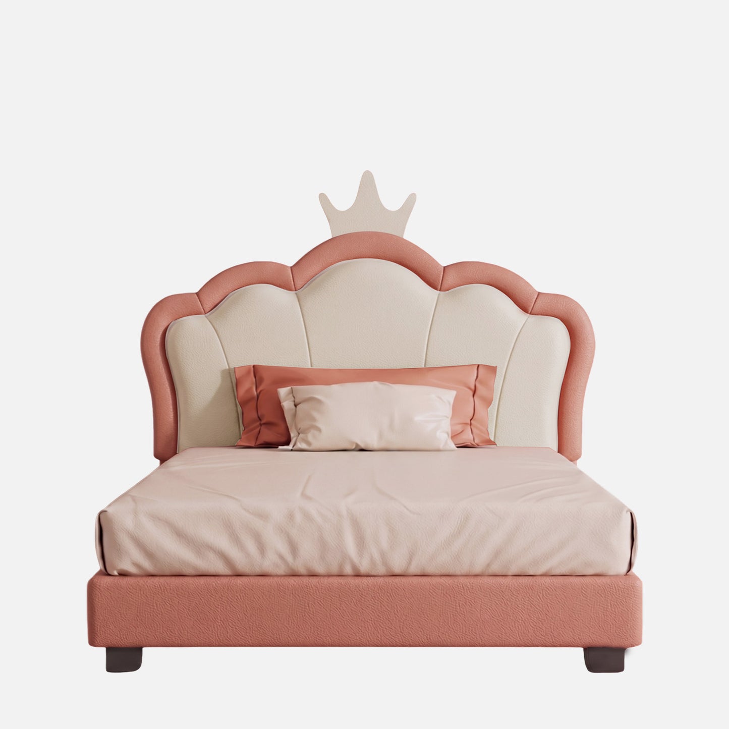 Cloud Crown Leatherette Kids Twin Bed with Hydraulic Storage in Pink and White