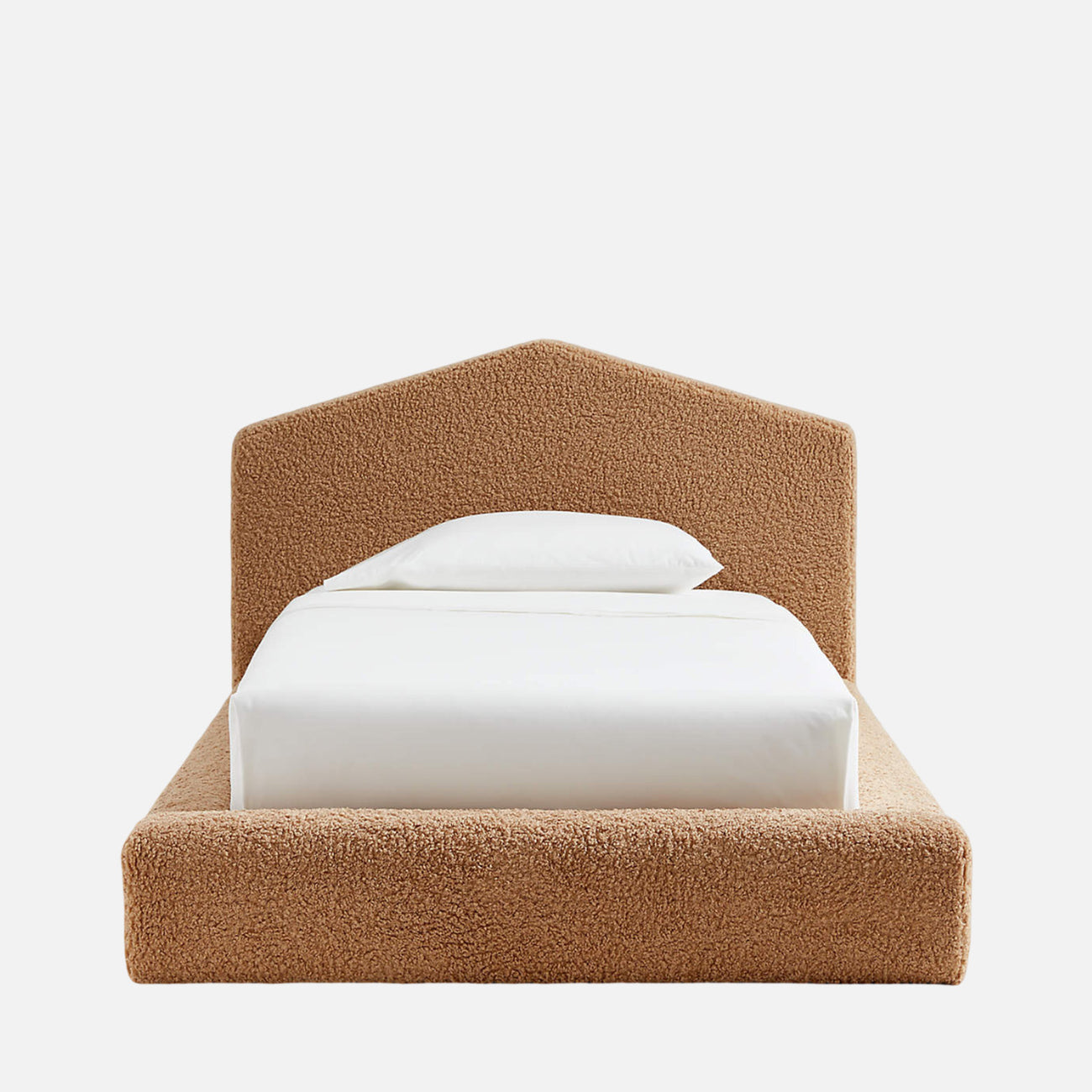Caramel Arch Boucle Kids Twin Bed with Hydraulic Storage in Brown