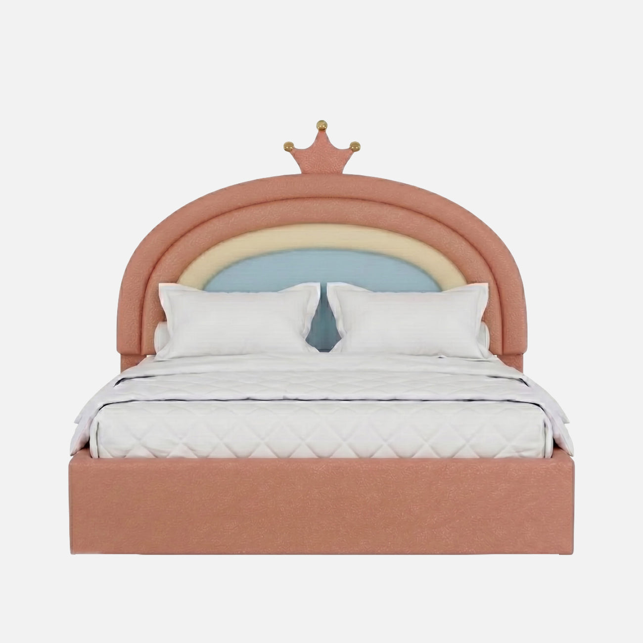Rainbow Leatherette Kids Twin Bed with Hydraulic Storage in Pink