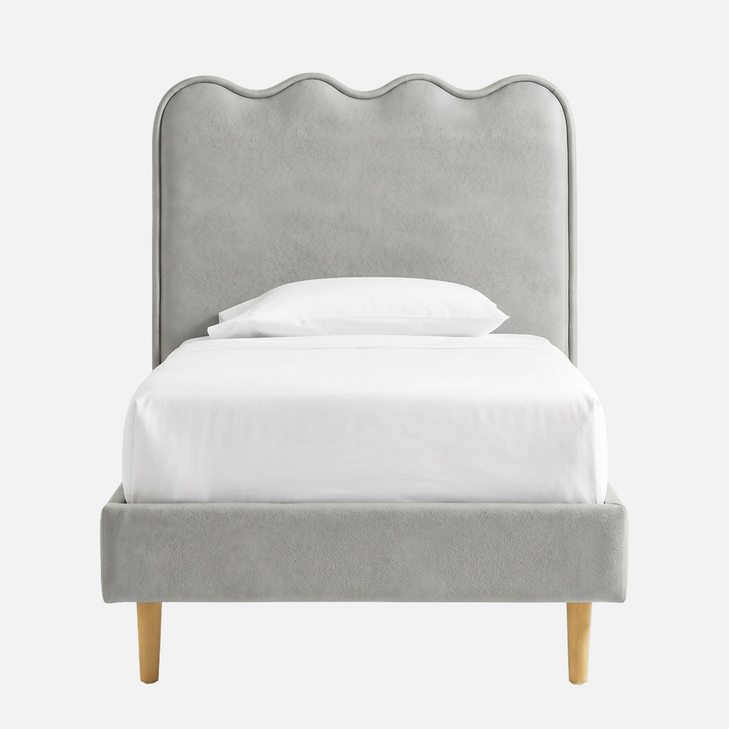 Little Palace Velvet Suede Kids Twin Bed with Hydraulic Storage in Ivory