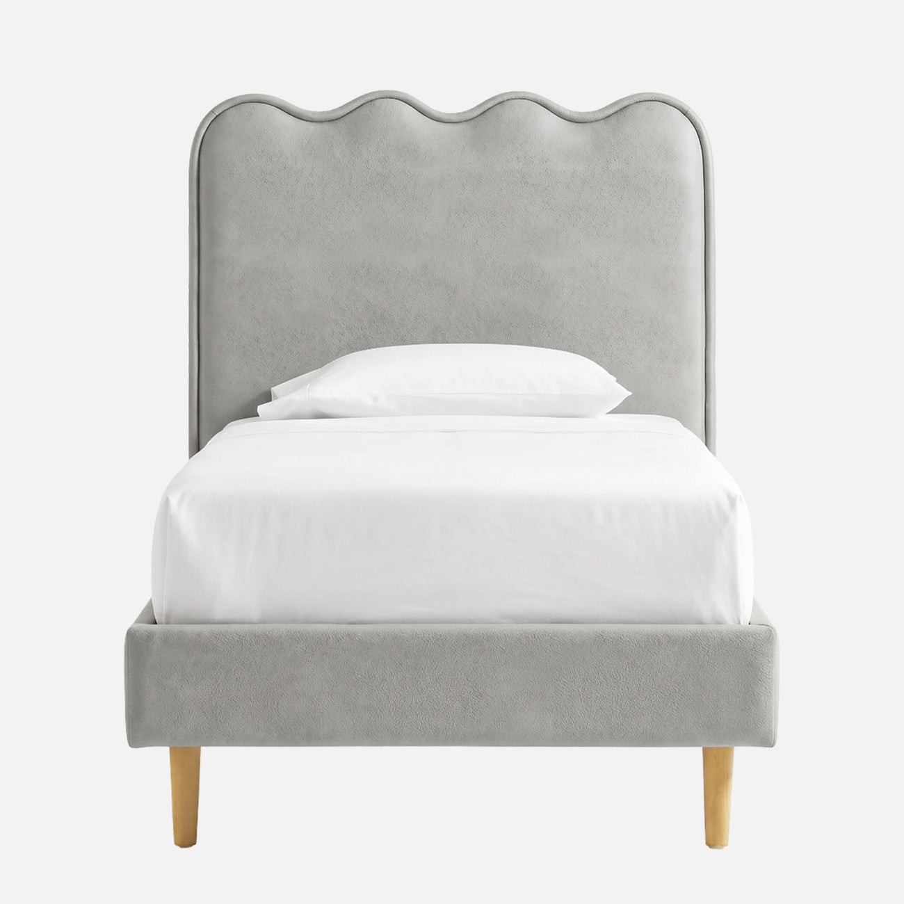 Little Palace Velvet Suede Kids Twin Bed with Hydraulic Storage in Ivory