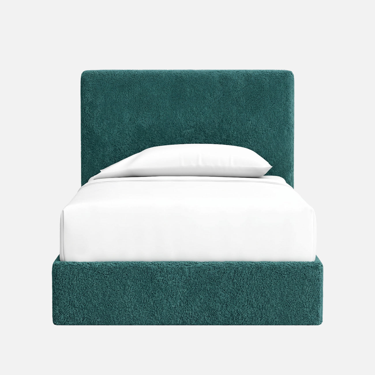 Block Design Boucle Kids Twin Bed with Hydraulic Storage in Green