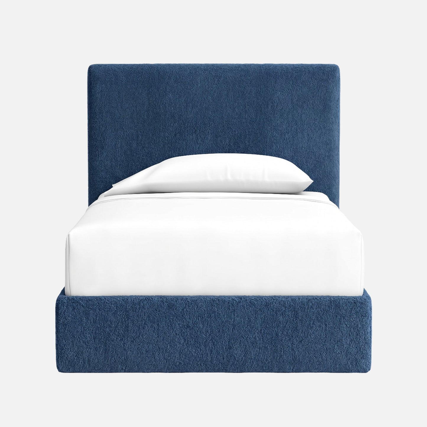 Block Design Boucle Kids Twin Bed with Hydraulic Storage in Denim Blue