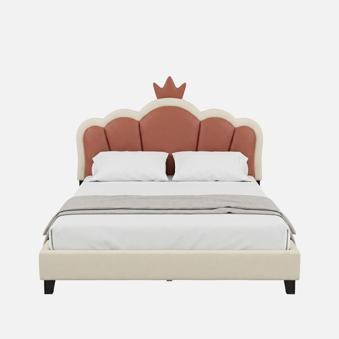 Dreamy Palace  Leatherette Kids Twin Bed with Hydraulic Storage in Pink and White