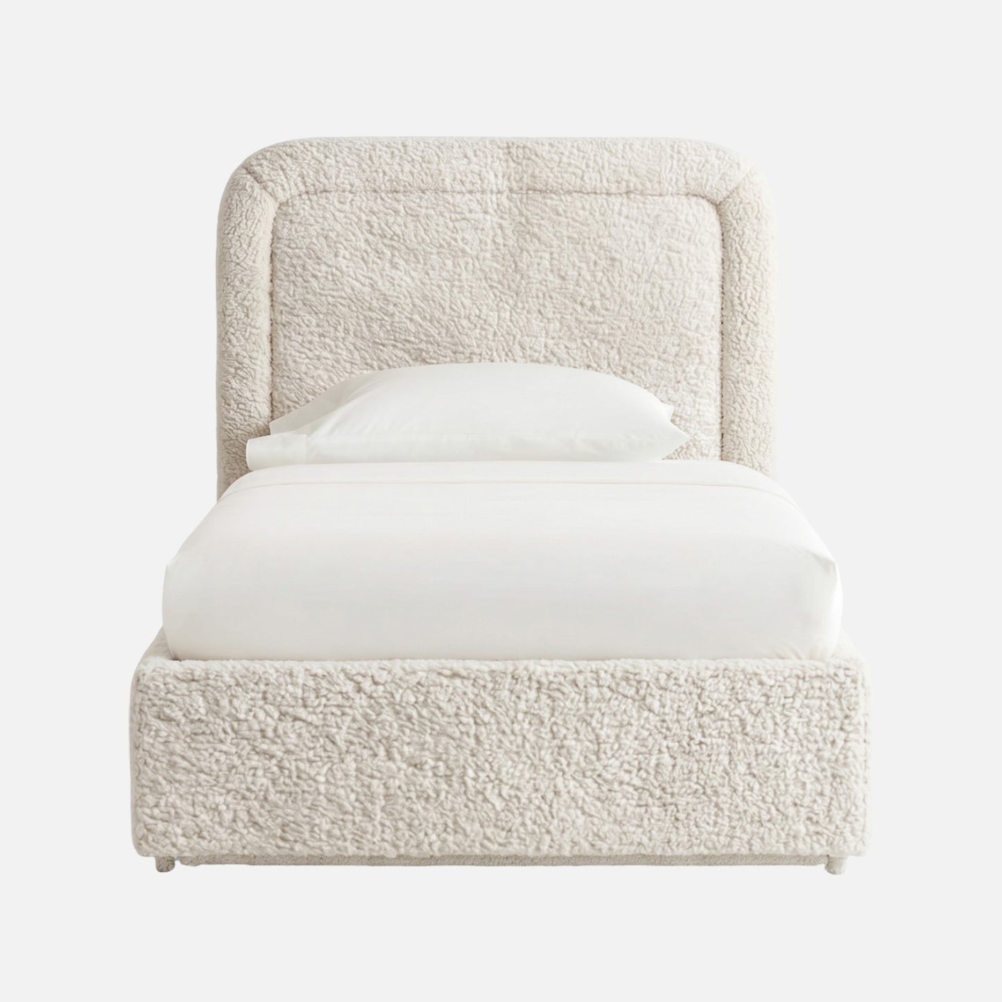 Marshmallow Boucle Kids Twin Bed with Hydraulic Storage in Cream