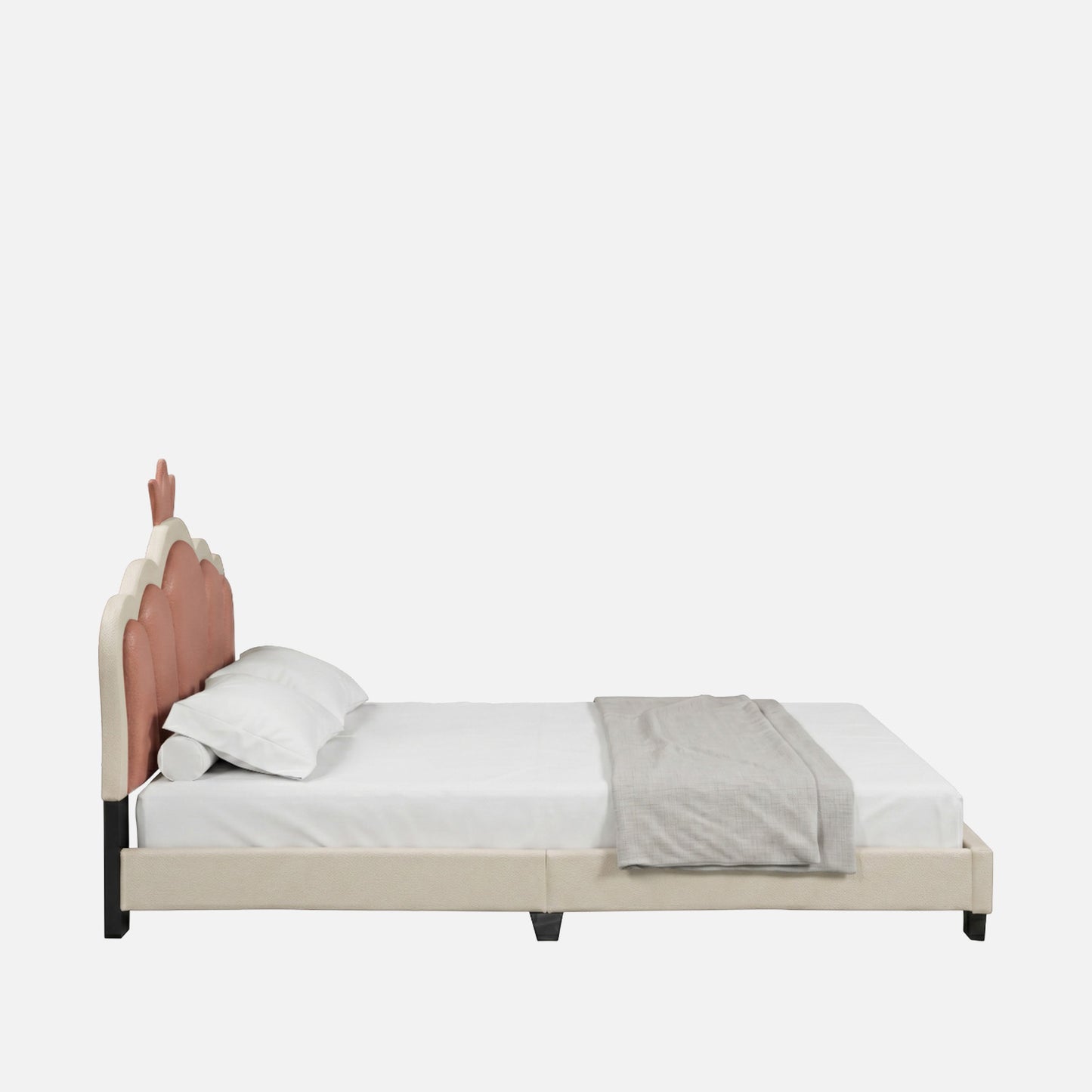 Dreamy Palace  Leatherette Kids Twin Bed with Hydraulic Storage in Pink and White