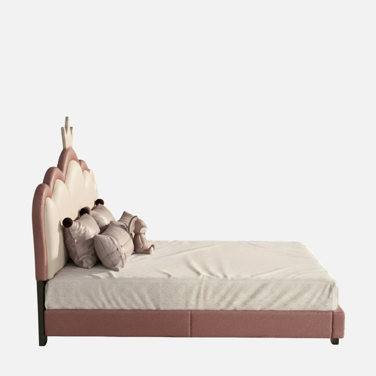 Cloud Crown Leatherette Kids Twin Bed with Hydraulic Storage in Pink and White