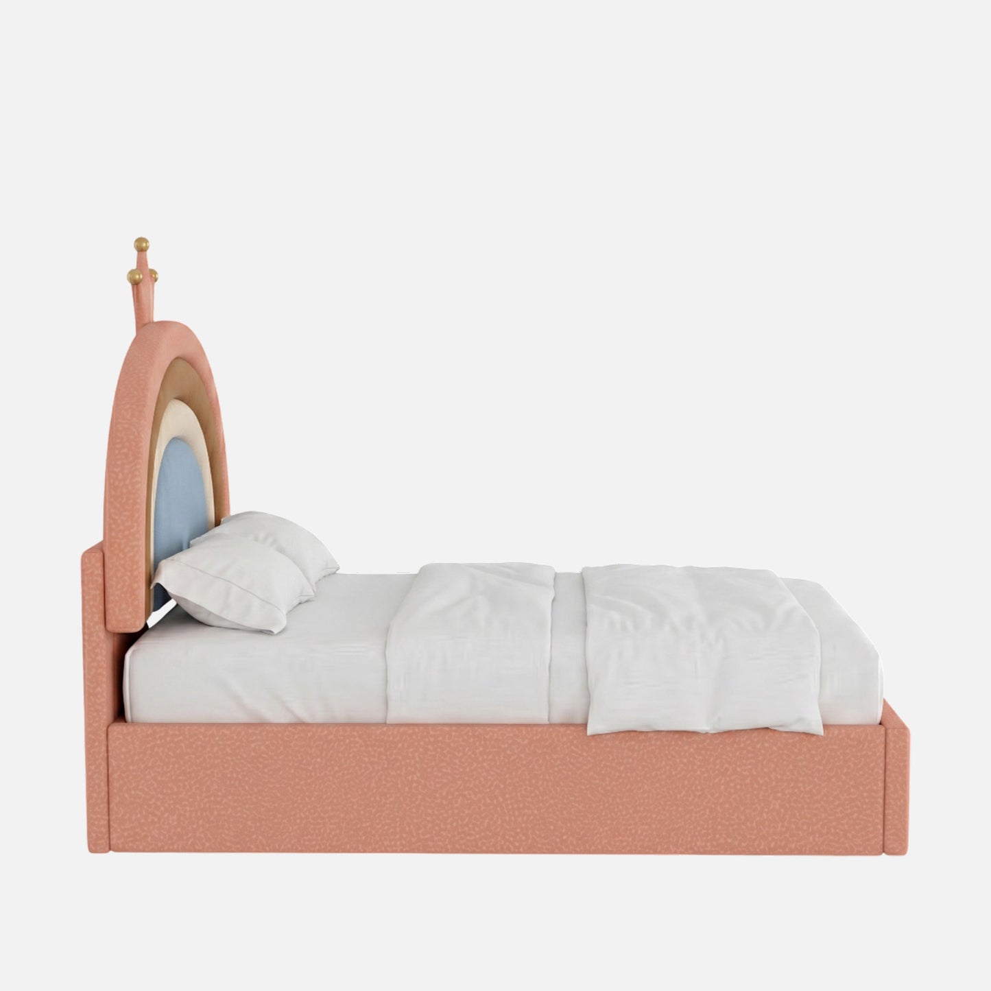 Rainbow Leatherette Kids Twin Bed with Hydraulic Storage in Pink