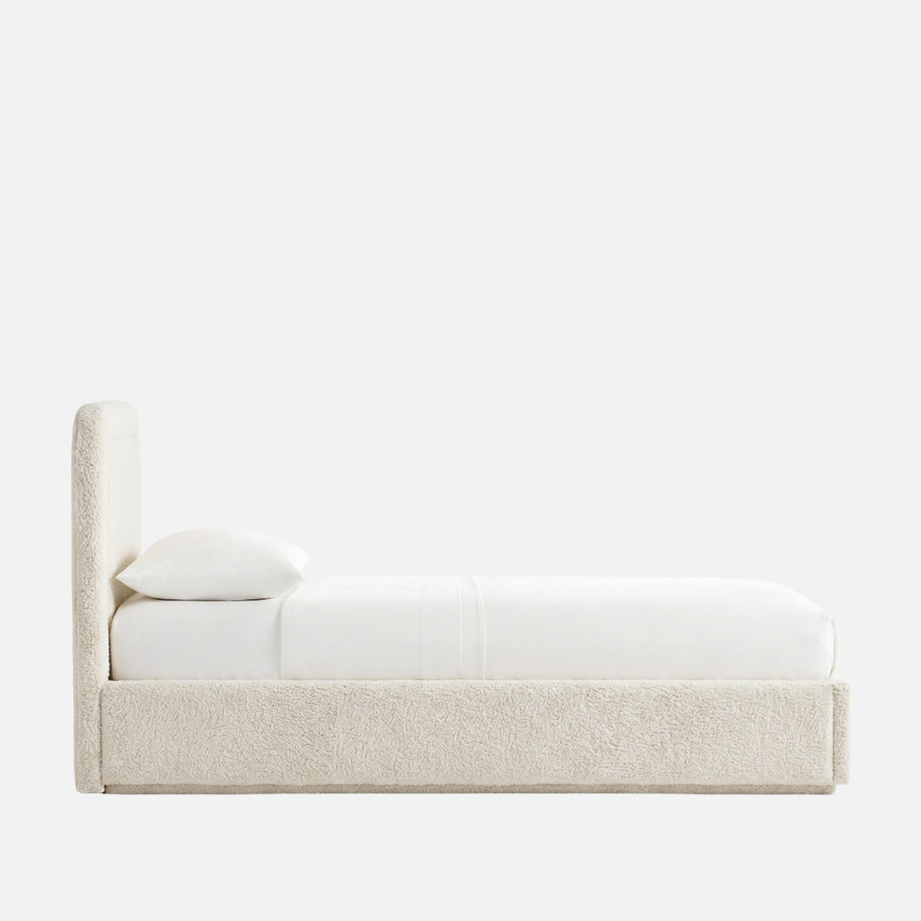 Marshmallow Boucle Kids Twin Bed with Hydraulic Storage in Cream