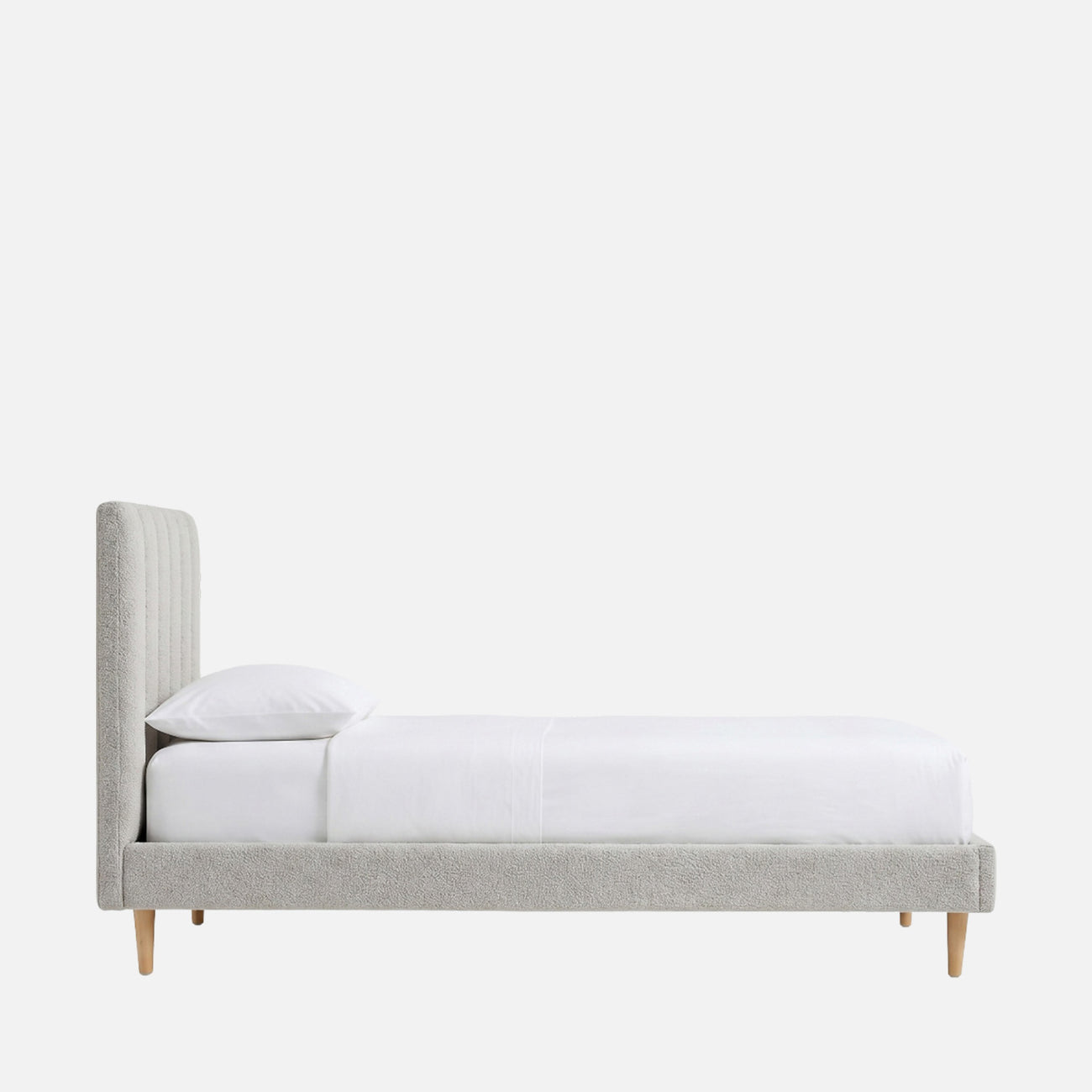 Royal Lines Boucle Kids Twin Bed with Hydraulic Storage in Cream