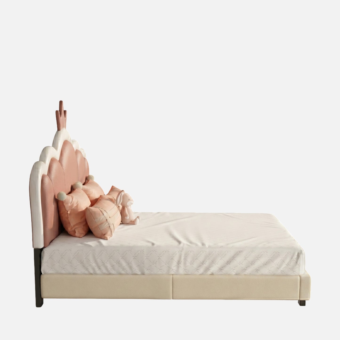 Little Queen Leatherette Kids Twin Bed with Hydraulic Storage in White and Pink