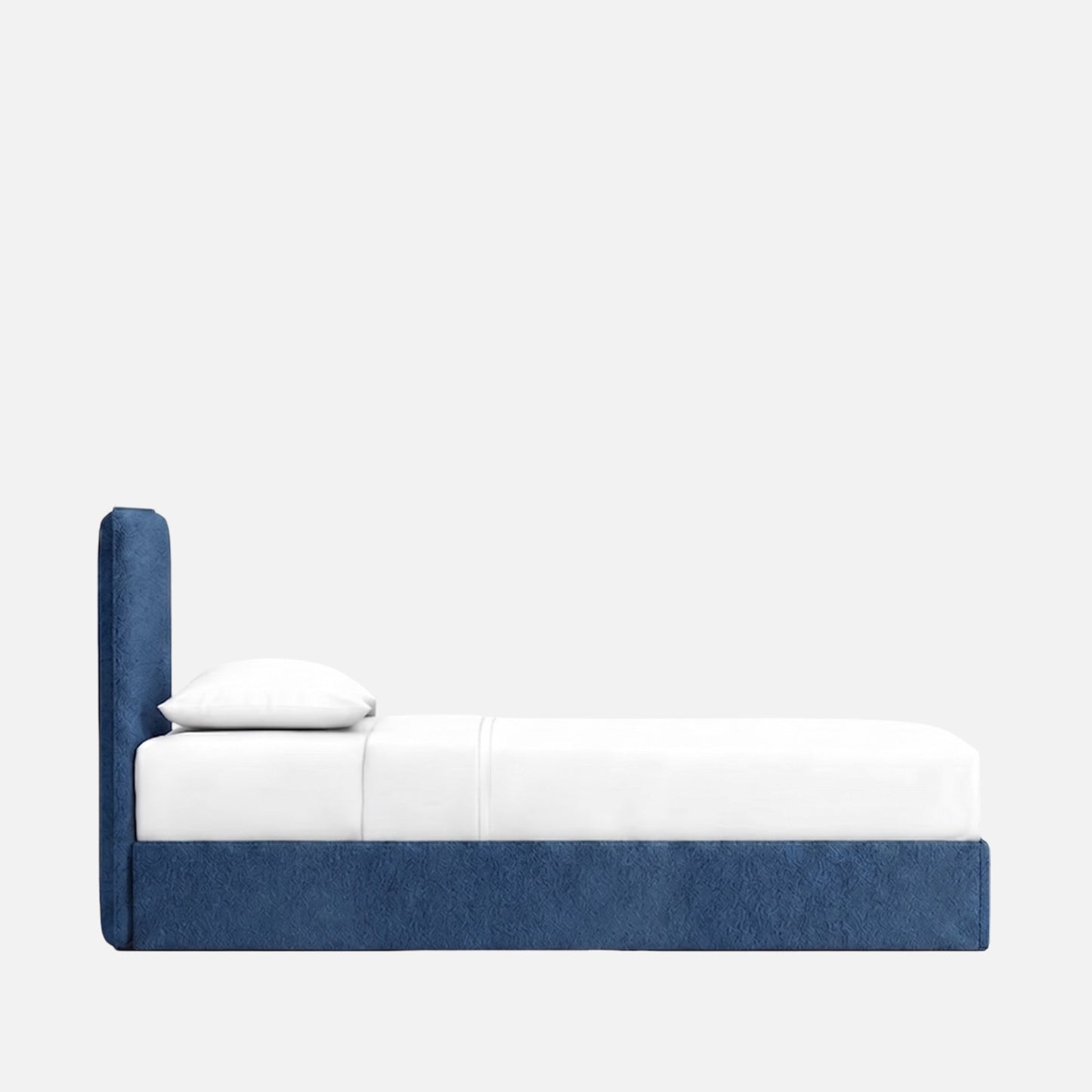 Block Design Boucle Kids Twin Bed with Hydraulic Storage in Denim Blue