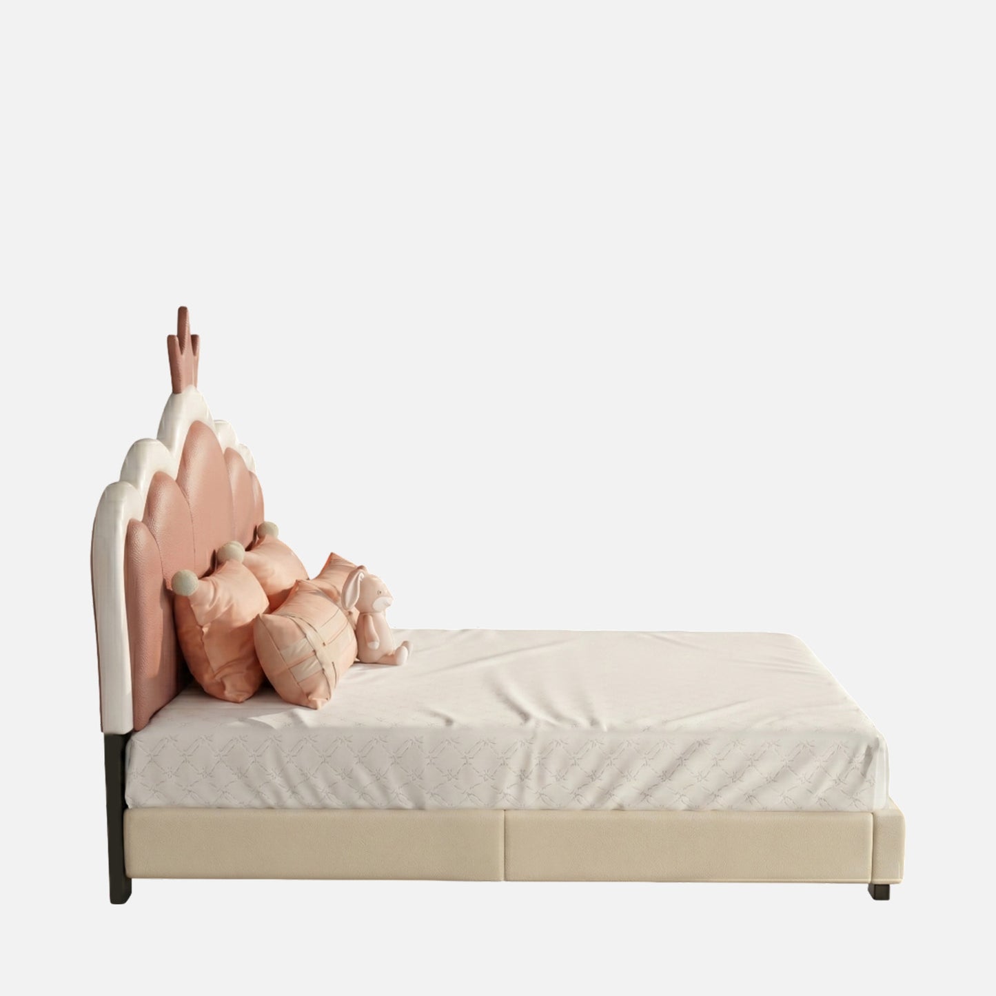 Dreamy Palace  Leatherette Kids Twin Bed with Hydraulic Storage in White and Pink