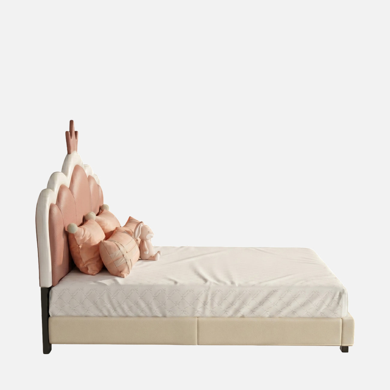 Dreamy Palace  Leatherette Kids Twin Bed with Hydraulic Storage in White and Pink