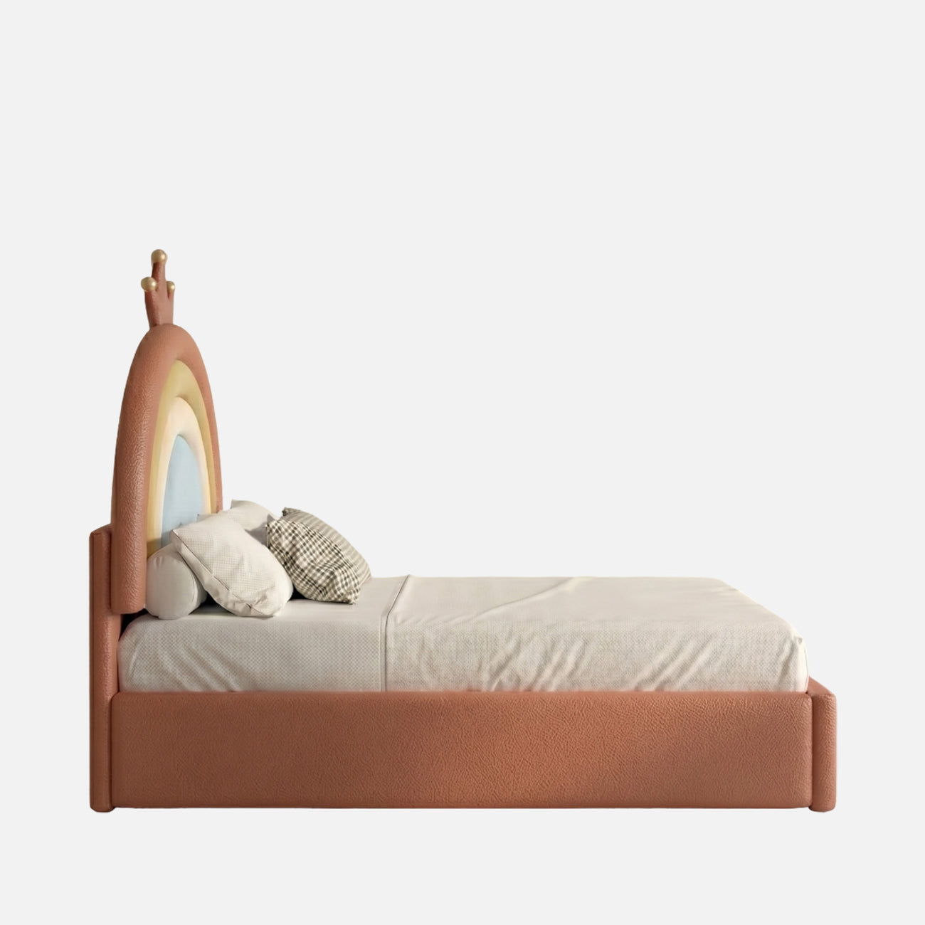 Rainbow Leatherette Kids Twin Bed with Hydraulic Storage in Pink Color