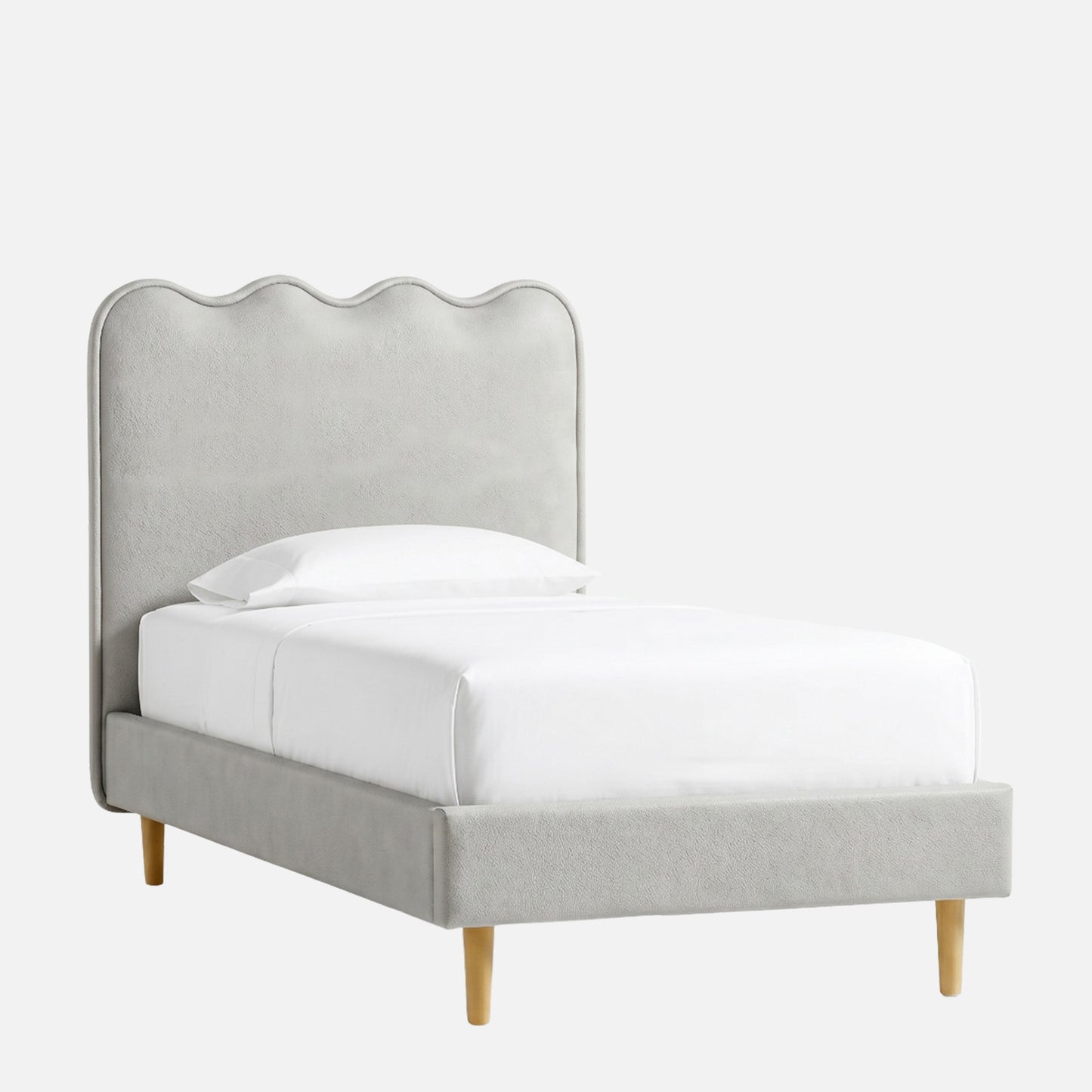 Little Palace Velvet Suede Kids Twin Bed with Hydraulic Storage in Ivory