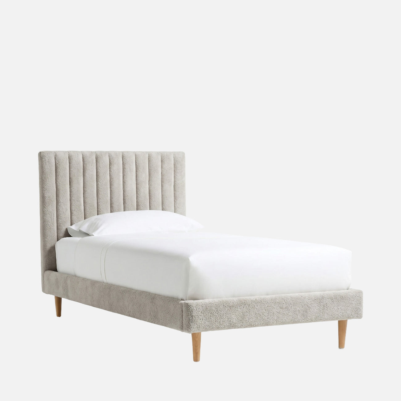Royal Lines Boucle Kids Twin Bed with Hydraulic Storage in Cream