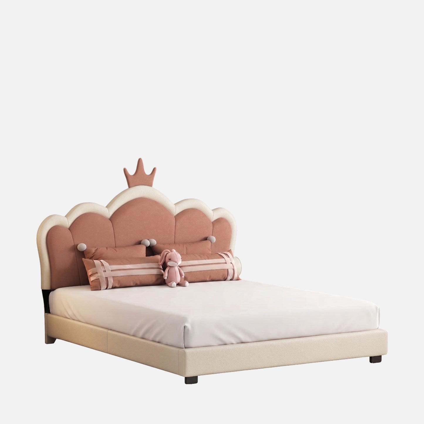 Dreamy Palace  Leatherette Kids Twin Bed with Hydraulic Storage in White and Pink