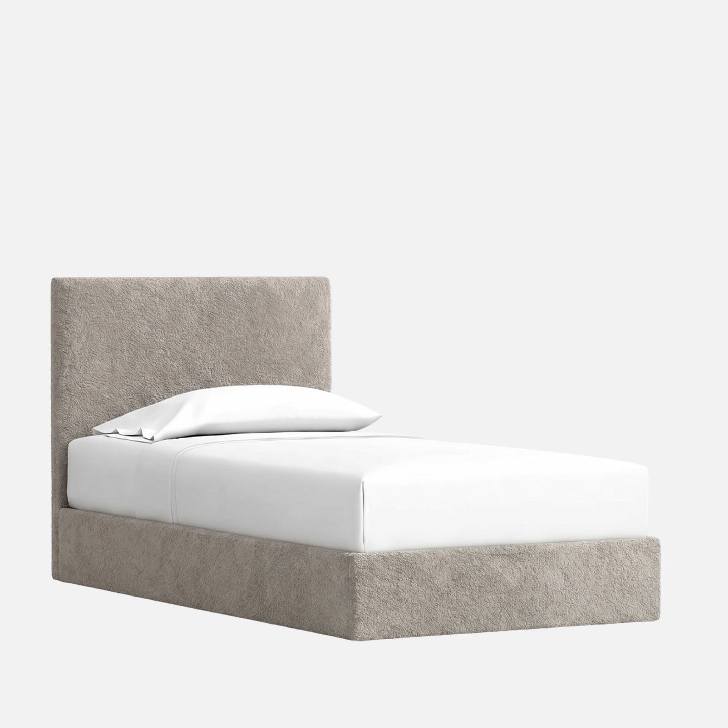 Block Design Boucle Kids Twin Bed with Hydraulic Storage in Cream