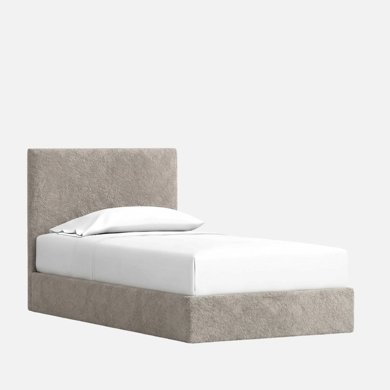 Block Design Boucle Kids Twin Bed with Hydraulic Storage in Cream