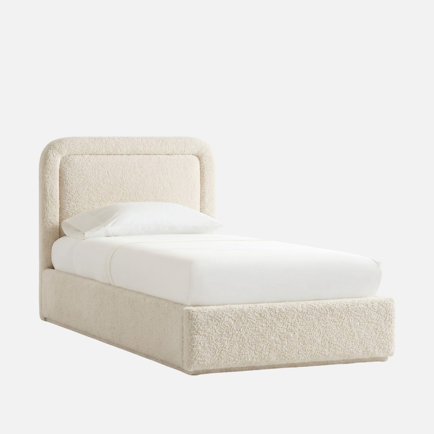 Marshmallow Boucle Kids Twin Bed with Hydraulic Storage in Cream