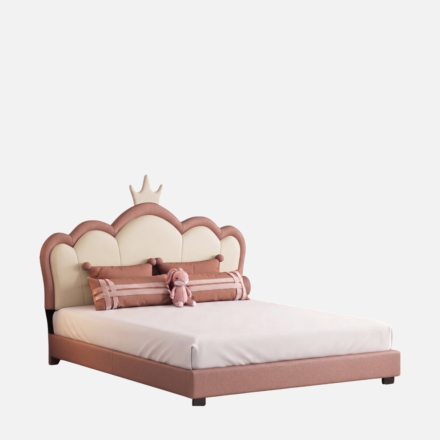 Cloud Crown Leatherette Kids Twin Bed with Hydraulic Storage in Pink and White