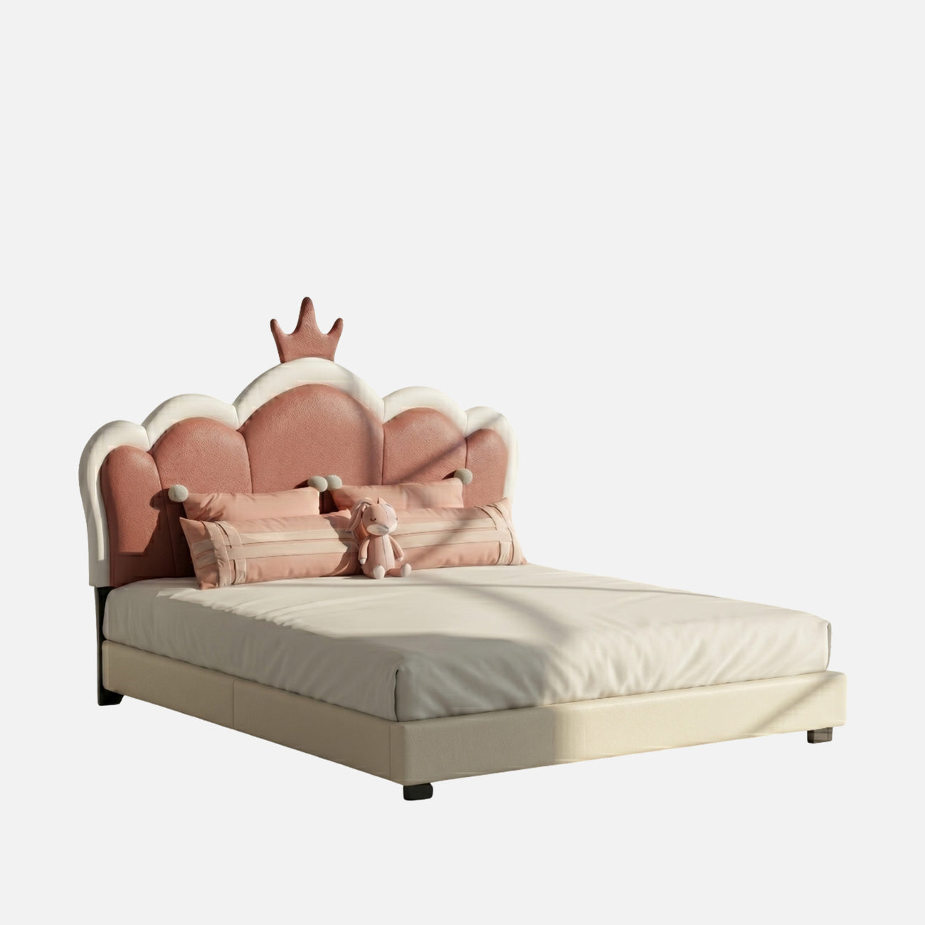Dreamy Palace  Leatherette Kids Twin Bed with Hydraulic Storage in Pink and White