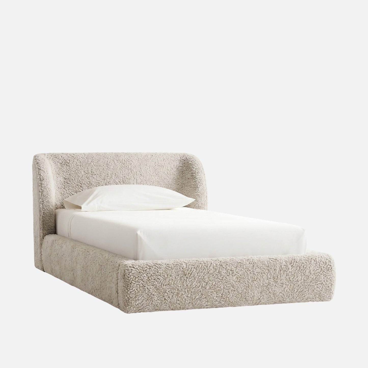 Baby Breeze Boucle Kids Twin Bed with Hydraulic Storage in Cream