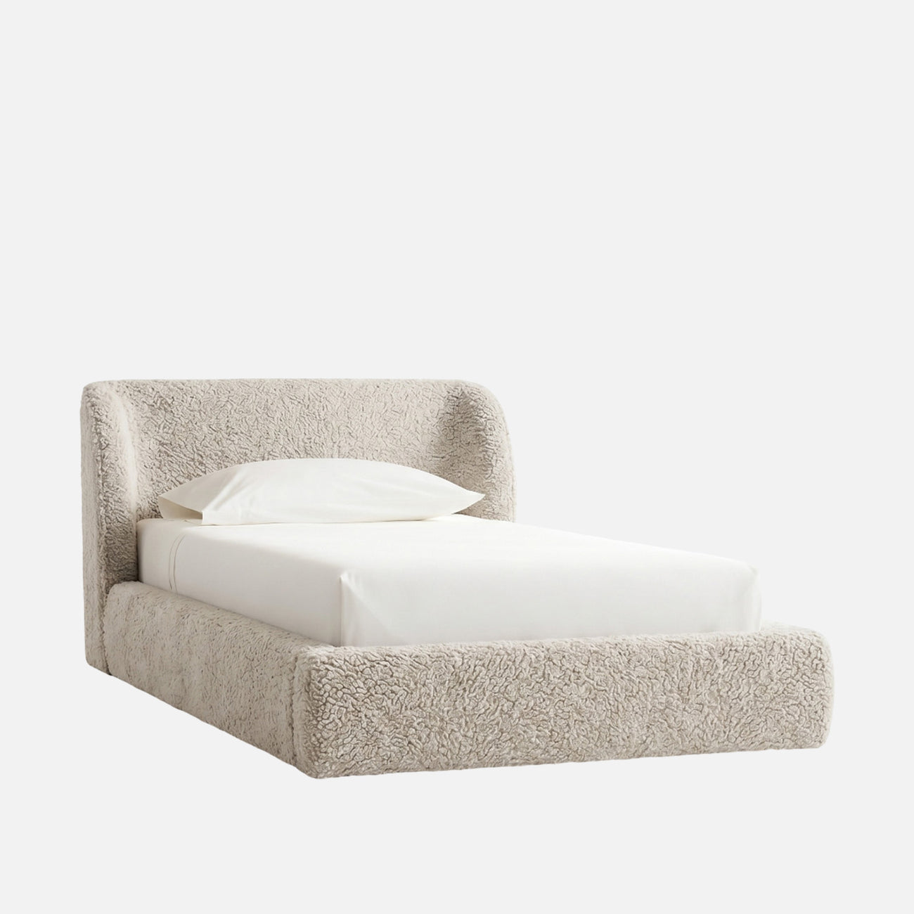 Baby Breeze Boucle Kids Twin Bed with Hydraulic Storage in Cream