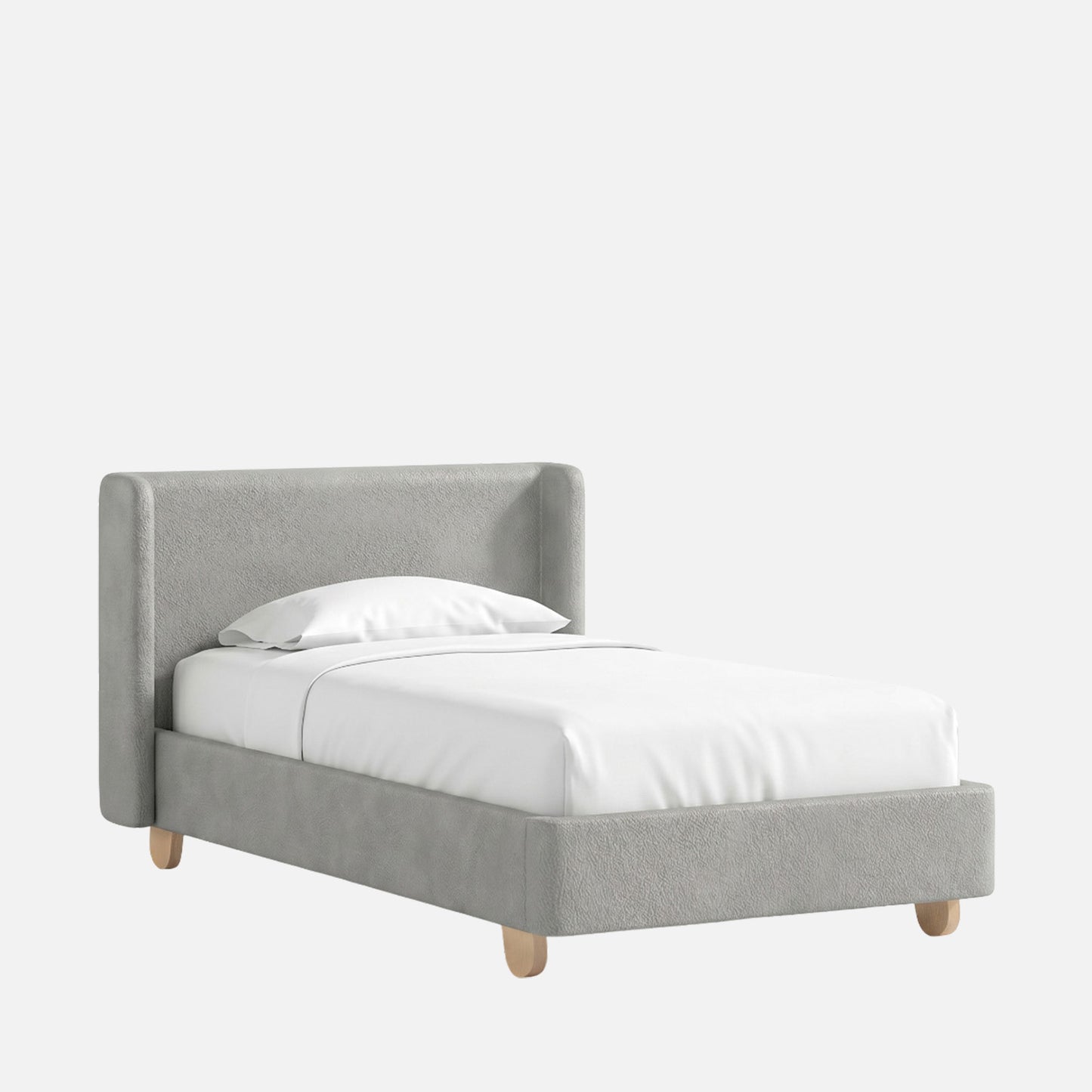 Caramel Arch Velvet Suede Kids Twin Bed with Hydraulic Storage in Ivory