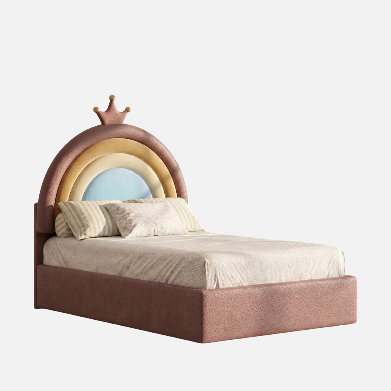 Rainbow Leatherette Kids Twin Bed with Hydraulic Storage in Pink Color