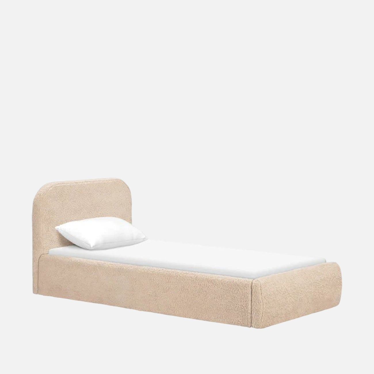 Snuggle Boucle Kids Twin Bed with Hydraulic Storage in Cream